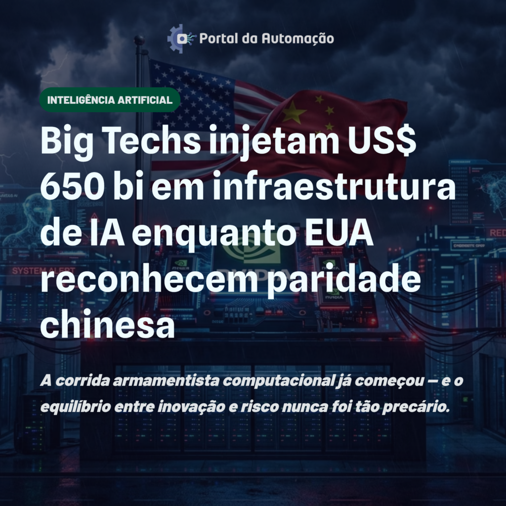 Big Techs injetam US$ 650 bi em infraestrutura de IA enquanto EUA reconhecem paridade chinesa