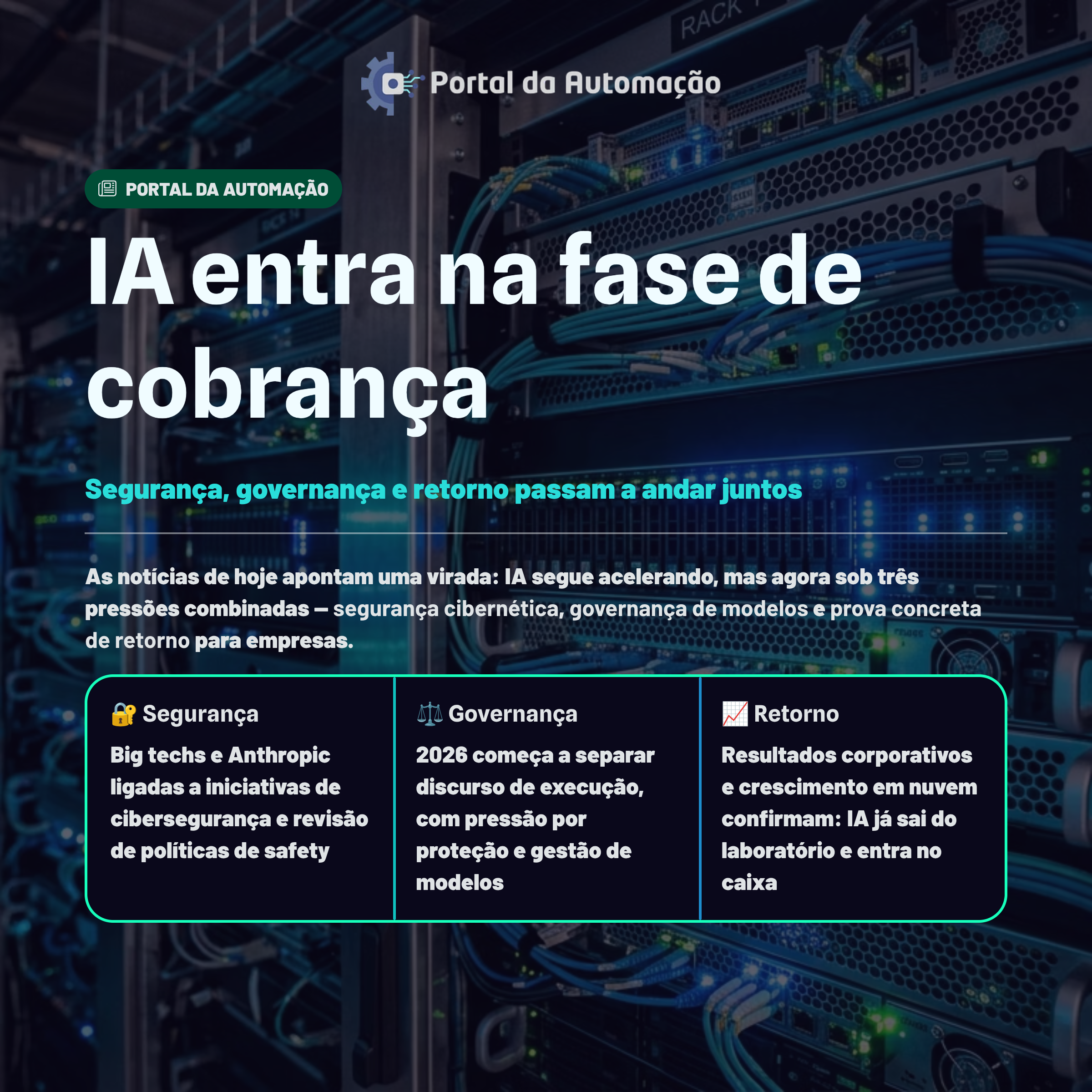 IA entra na fase de cobrança: segurança, governança e retorno passam a andar juntos